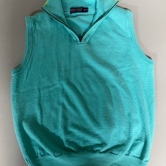 Ralph Lauren Polo Golf large merino wool turquoise vest! Size M - Picture 7 of 7